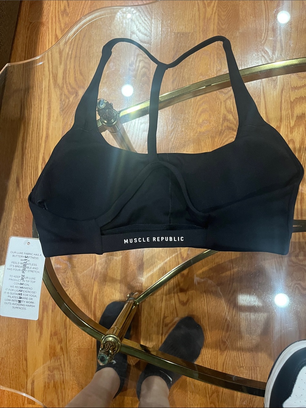Black Strappy Support Sports Bra with Muscle Republic Band